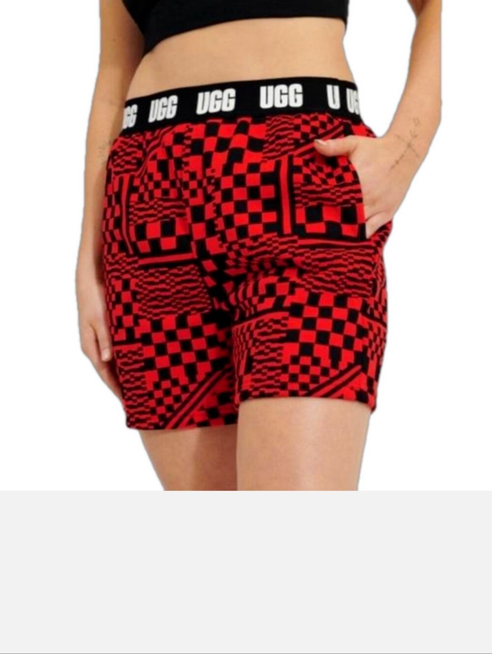 UGG Red and Black Checkerboard Bike Shorts with Branded Waistband
